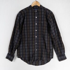 Wrangler Shirt Men Sz Medium Black Charcoal Plaid Silver Stamped Buttons Western